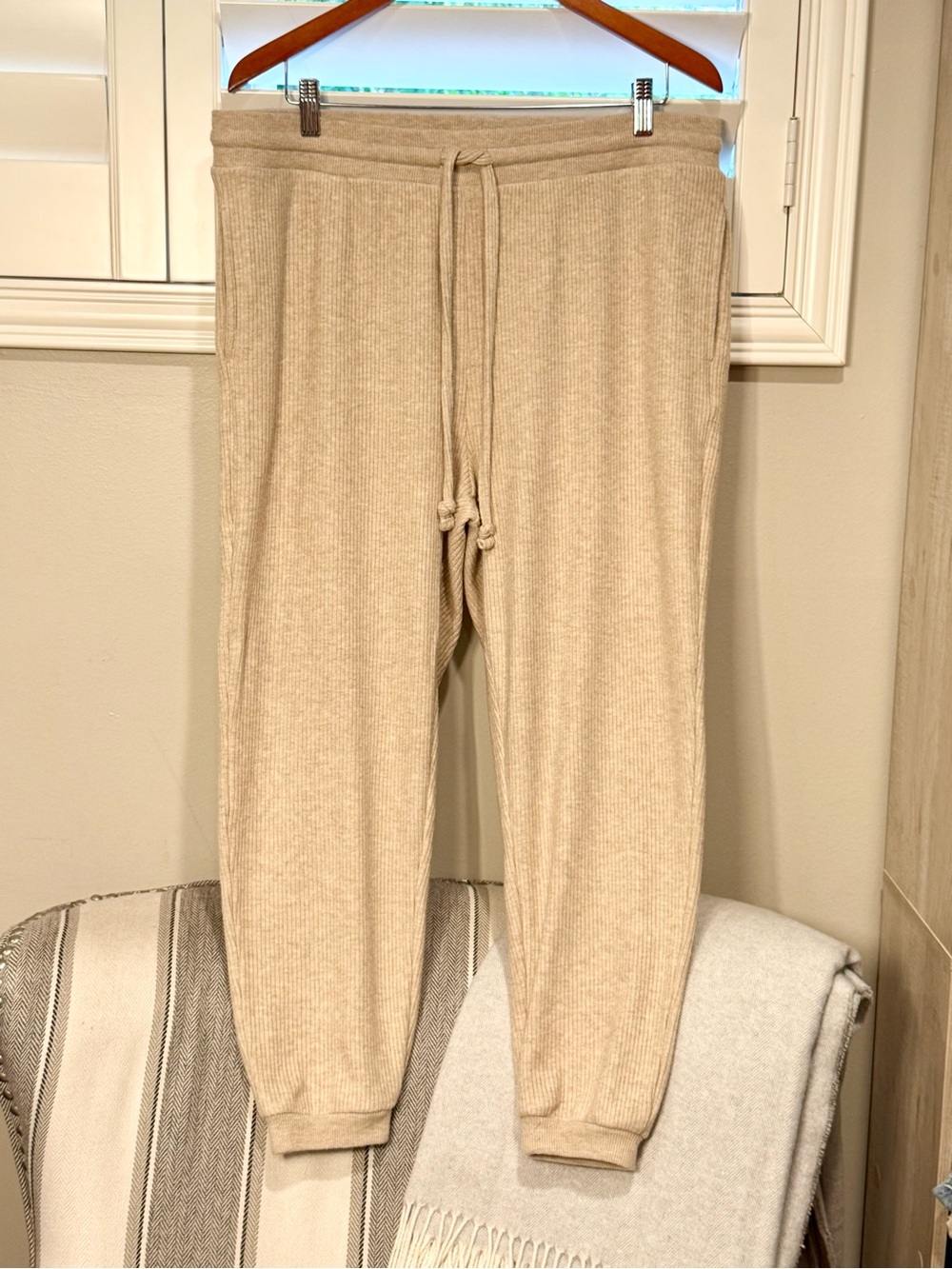 J. Crew Beige Ribbed Drawstring Joggers